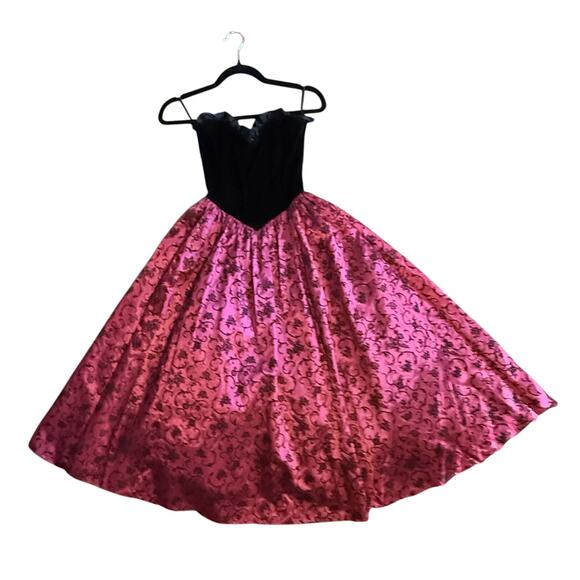 Vintage 80s Gunne Sax Jessica McClintock Strapless Prom Dress Magenta Black 5 - Picture 8 of 12